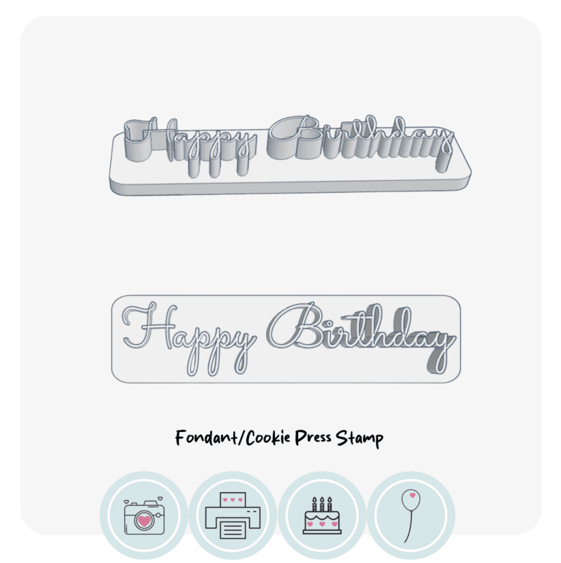 Happy Birthday Text Cursive | Fondant Press Stamp